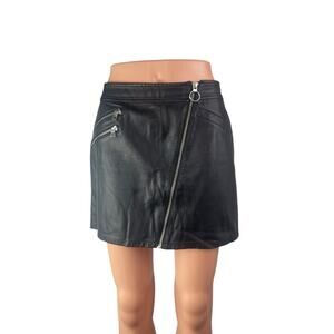 Express Women's Black Faux Leather Vegan Asymmetric Zip Pencil Mini Skirt Size 2